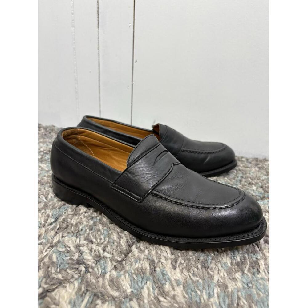 Men's Black Leather Penny Loafers - Classic Slip-On Dress Shoes
